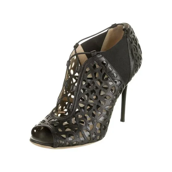 Jimmy Choo Heels Size 37 "Tactic Napa" Laser Cut Lace-Up Booties Retail $1595 - Picture 3 of 6